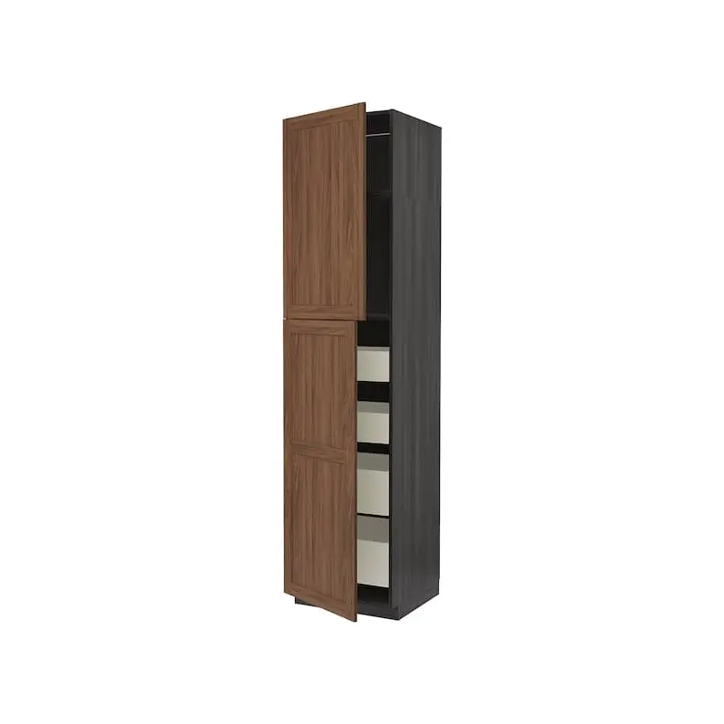 METOD / MAXIMERA hi cab w 2 doors/4 drawers, black Enkping/brown walnut effect, 60x60x240 cm