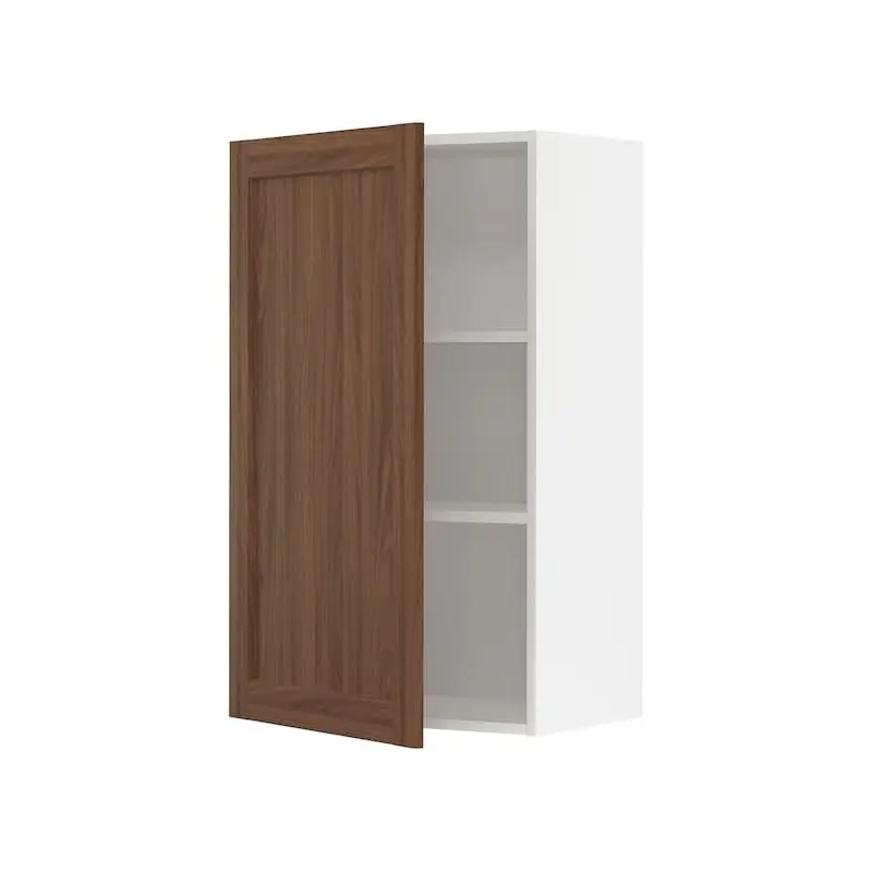 METOD wall cabinet with shelves, white Enkping/brown walnut effect, 60.0x100.0x38.9 cm