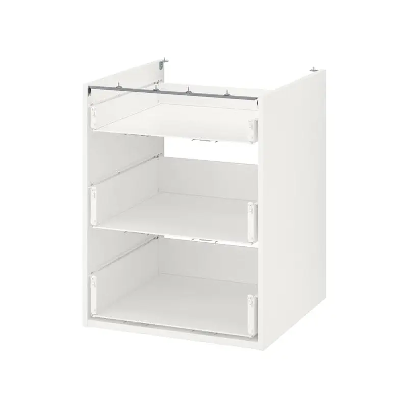 ENHET base cb w 3 drawers, Width: 60 cmDepth: 60 cmHeight: 75 cmDrawer width (internal): 53.9 cmDrawer depth (internal): 51.8 cmMaximum load/drawer: 20 kg