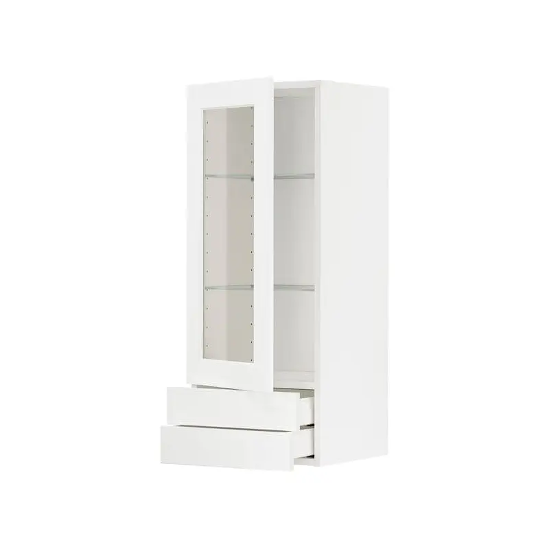 METOD / MAXIMERA wall cabinet w glass door/2 drawers, white Enkping/white wood effect, 40x100 cm