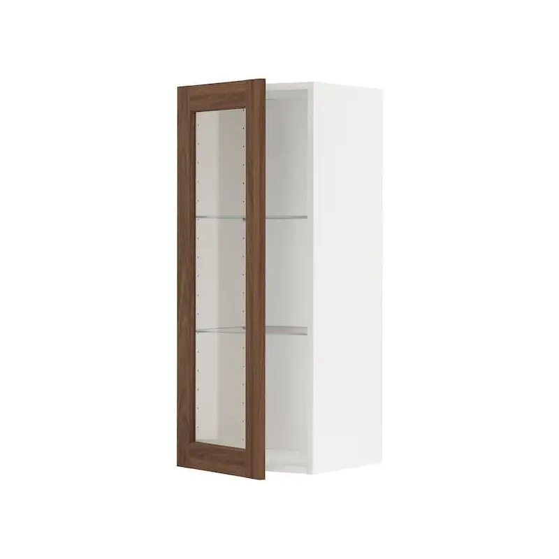 METOD wall cabinet w shelves/glass door, white Enkping/brown walnut effect, 40x100 cm