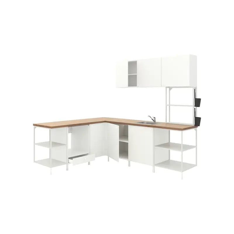 ENHET corner kitchen, Wall unit height: 135 cmBase unit height: 75 cmDepth: 63.5 cmRight width: 248.5 cmLeft width: 210.5 cm