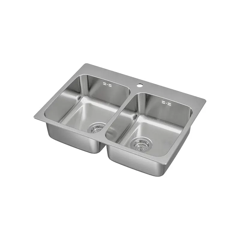 LNGUDDEN inset sink, 2 bowls, stainless steel, 75x53 cm