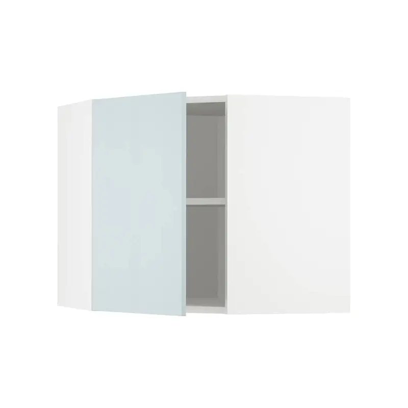 METOD corner wall cabinet with shelves, white/Kallarp light grey-blue, 68x60 cm