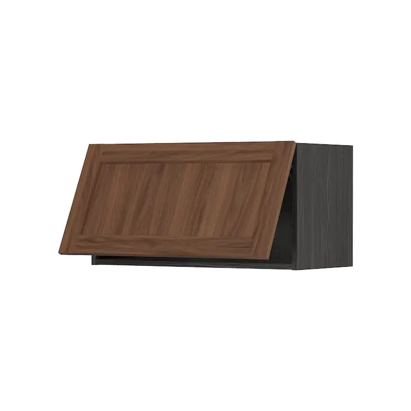METOD wall cabinet horizontal, black Enkping/brown walnut effect, 80x40 cm