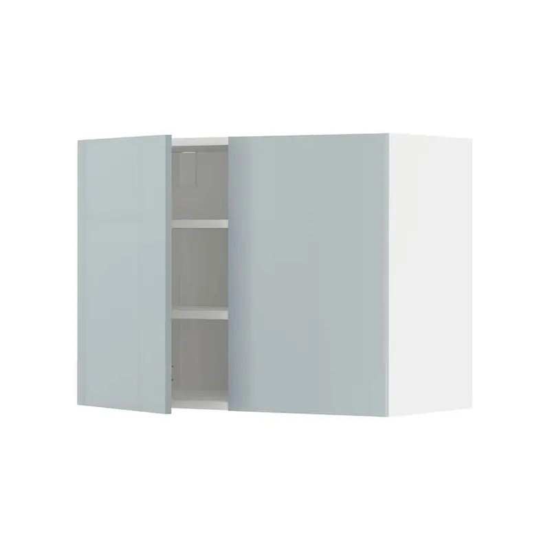 METOD wall cabinet with shelves/2 doors, white/Kallarp light grey-blue, 80x60 cm