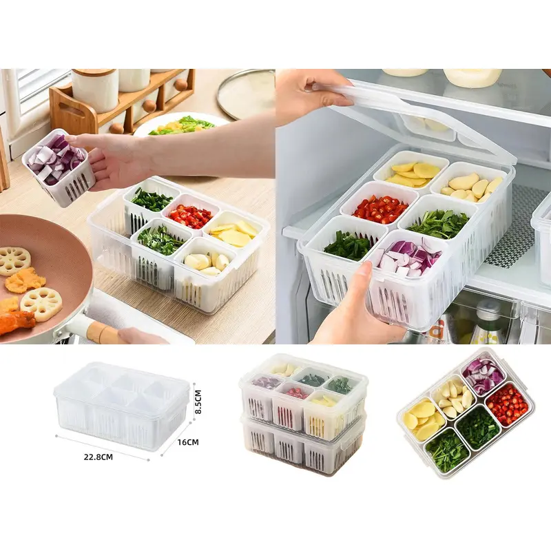Food Prep Plastic Storage Container with 6 Strainers