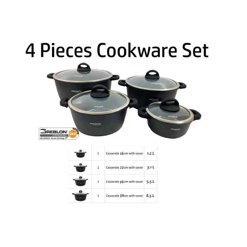 Dosthoff 4 pcs Cookware Casserole Set Black 4 S