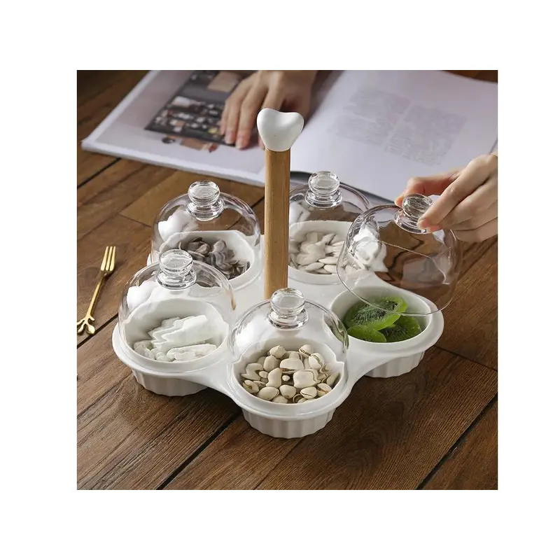 Divided Nuts Dish with Glass Covers