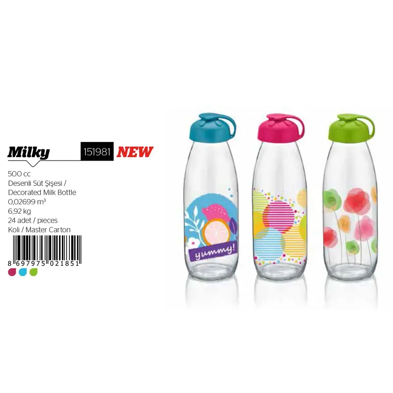 Decorated Milk Glass Bottle, 0.5lt