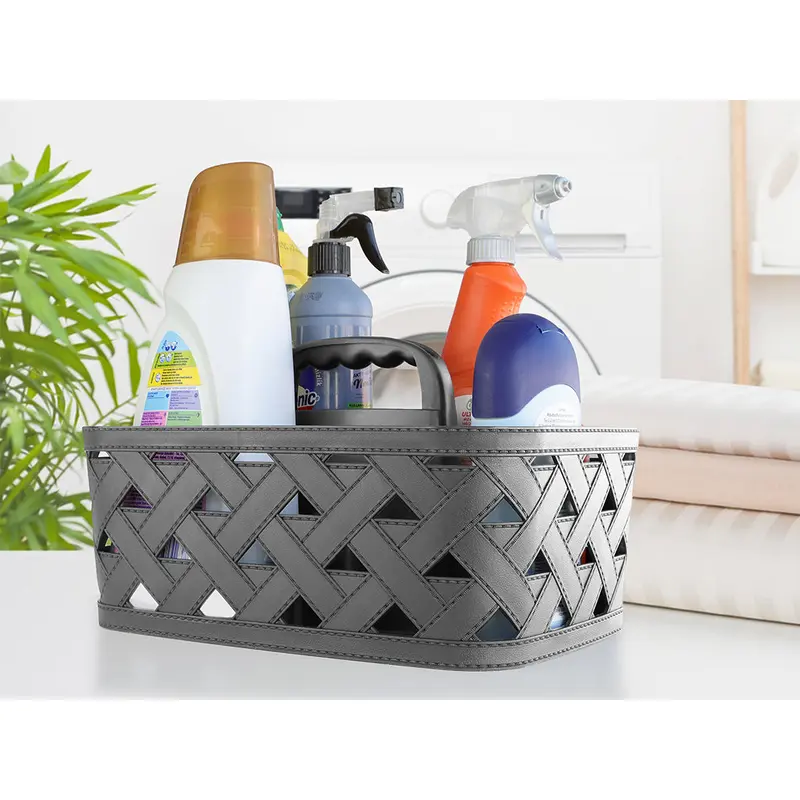 DecoBella Leather Textured Basket with Handle