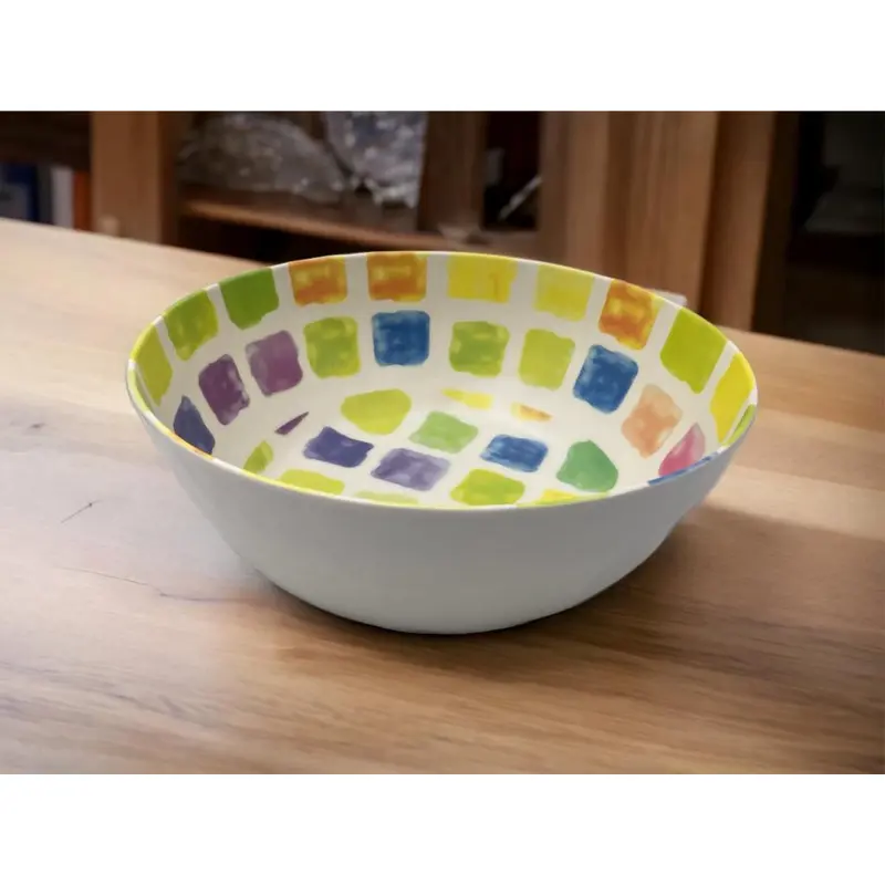 Colorful Squares Design Round Melamine Salad Bowl 10"