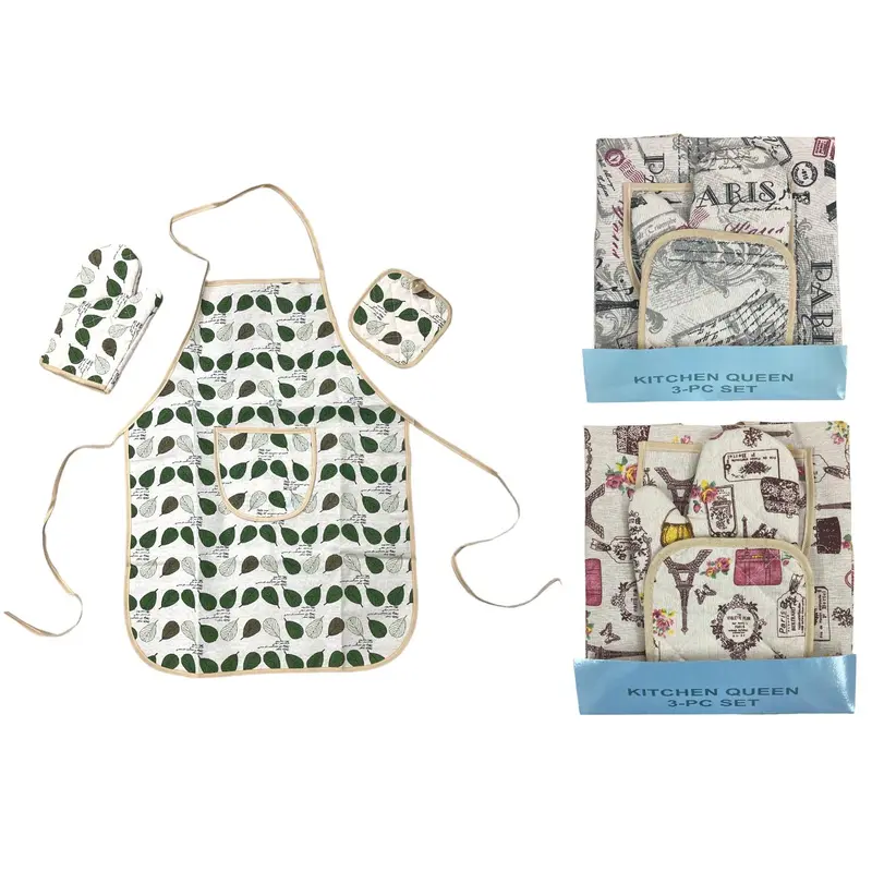 Colorful 100 % cotton apron with Mitten & Pot Holder