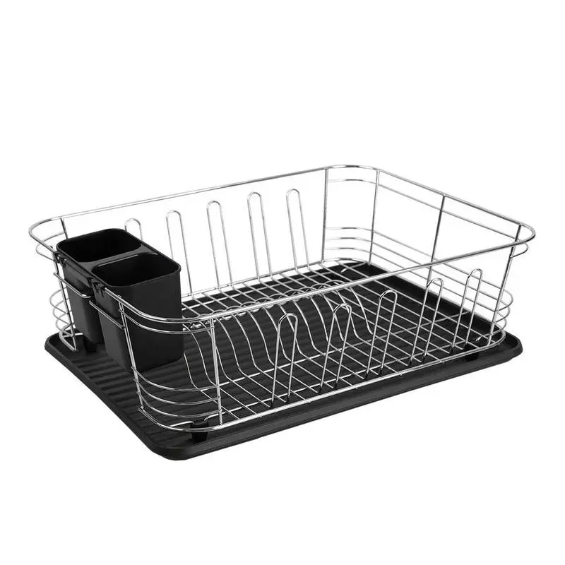 Chrome plated Metallic Dish Drainer with Plastic Tray