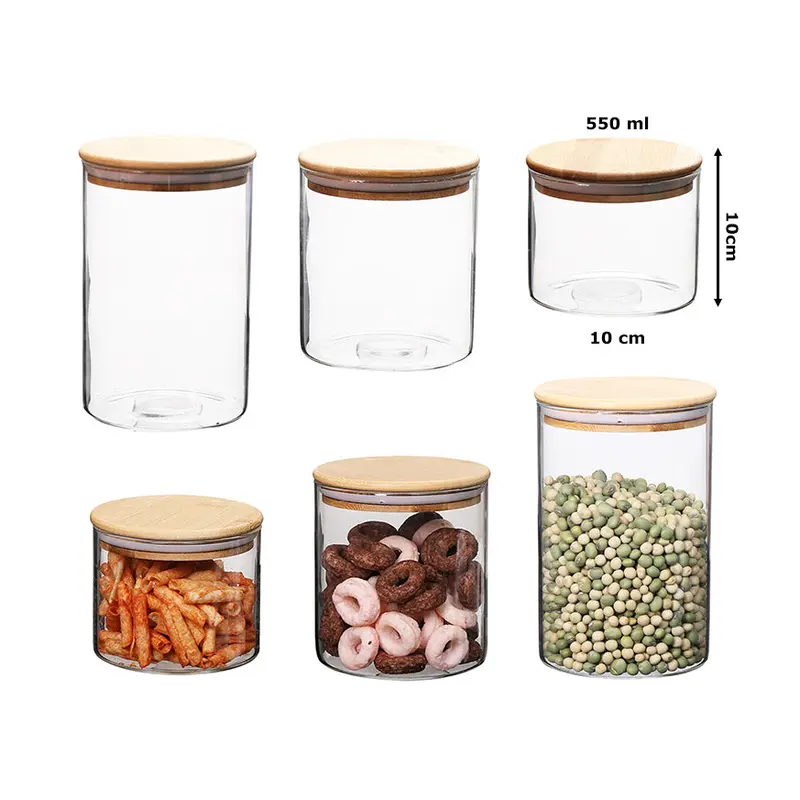 Borosilicate Glass Round Jar Wood Cover 550 ml