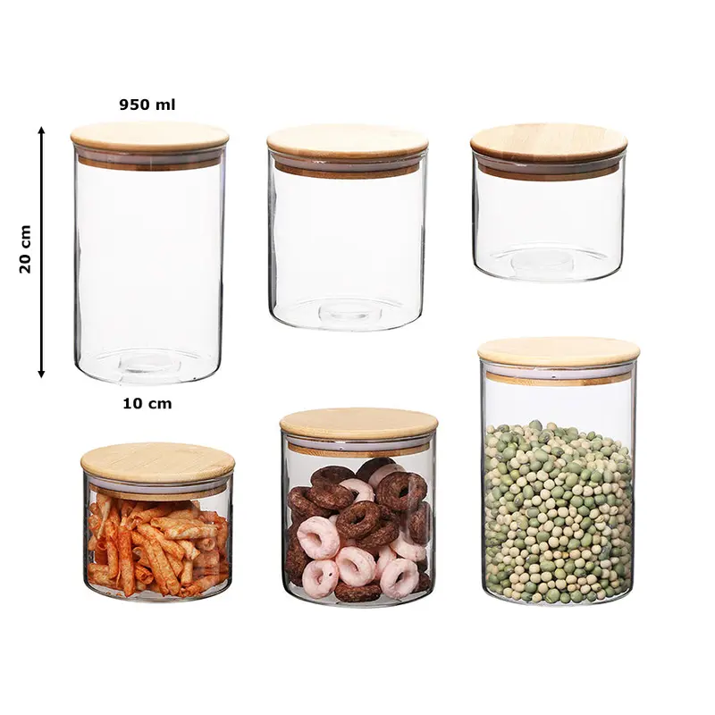 Borosilicate Glass Round Jar Wood Cover 950 ml