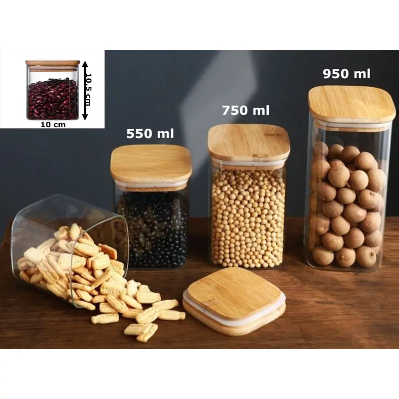 Borosilicate Glass SQ Jar Wood Cover 550 ml