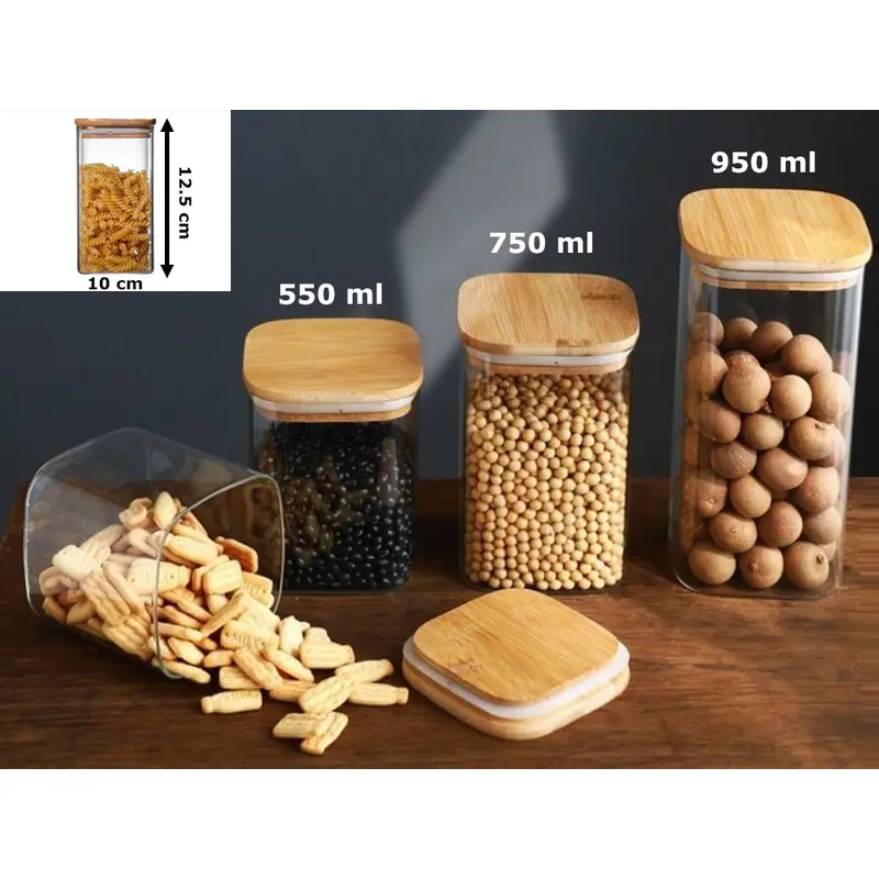 Borosilicate Glass SQ Jar Wood Cover 750 ml