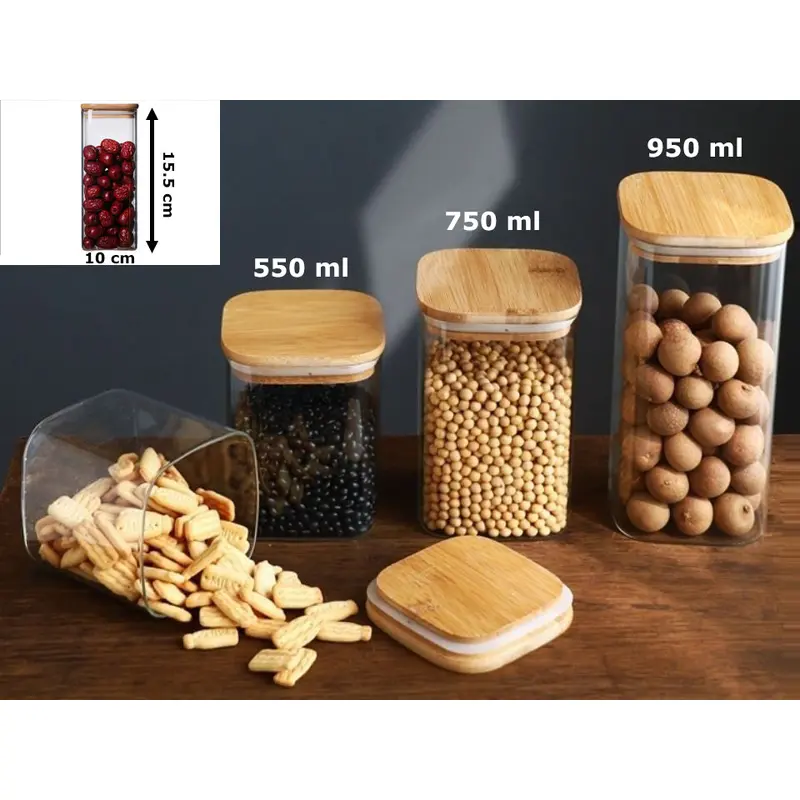 Borosilicate Glass SQ Jar Wood Cover 950 ml