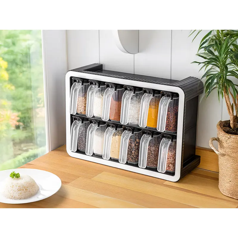 Block Set of 12 spice boxes with spoons on stand