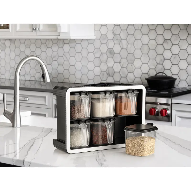 Block Set of 6 spice boxes with spoons on stand