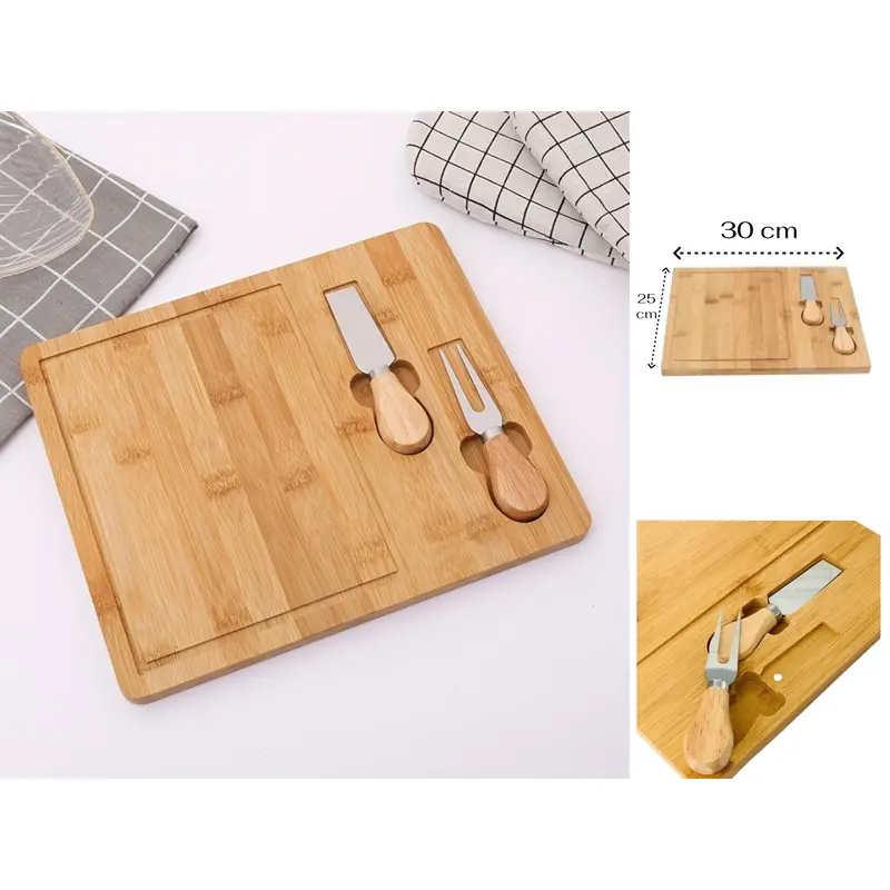 Bamboo Cheese Board with knife and fork