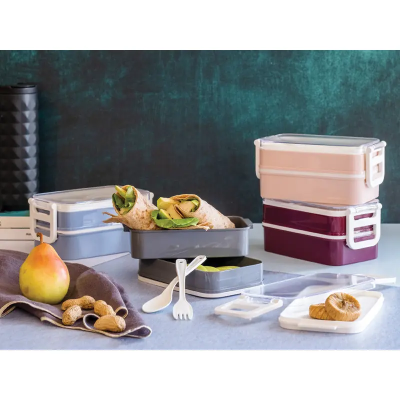 Aqua Lunch Box 2 seperate trays with cutlery