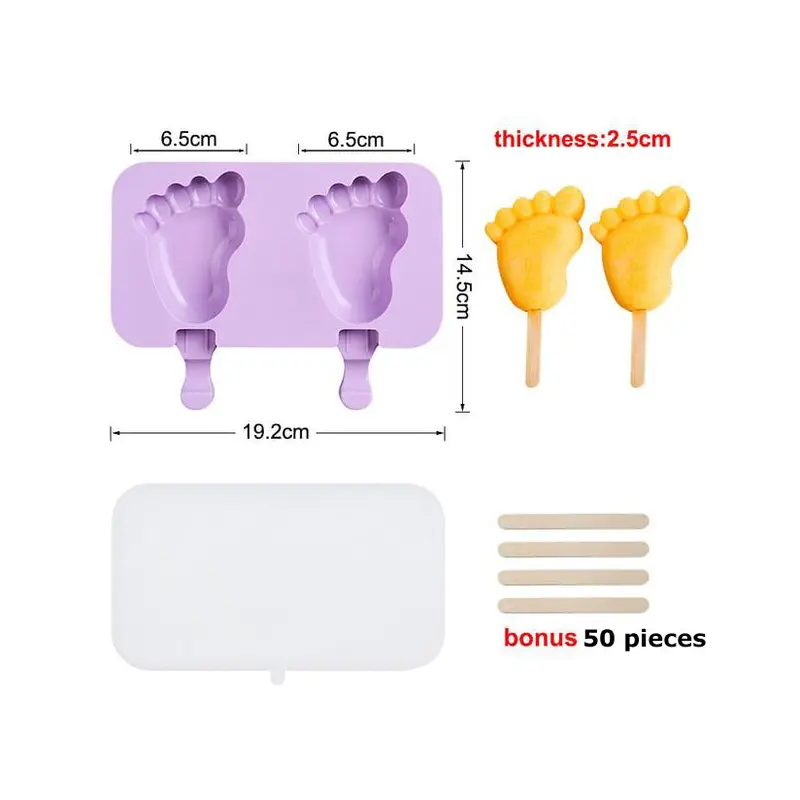 Baby feet silicone popsicle molds with cover & sticks