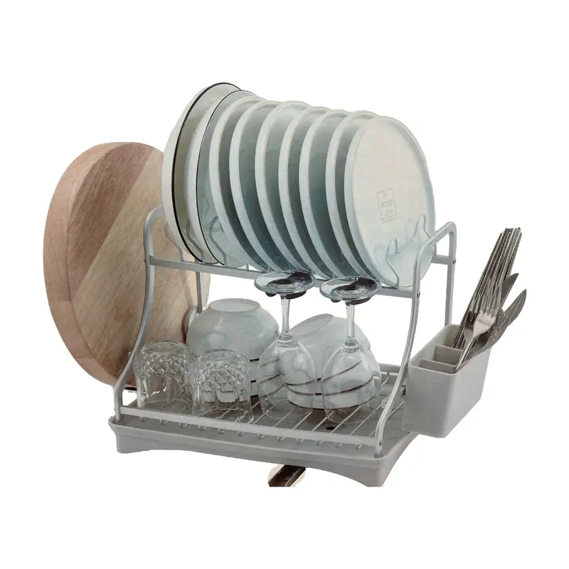 Aluminium Dish Rack with Plastic Tray and Spout