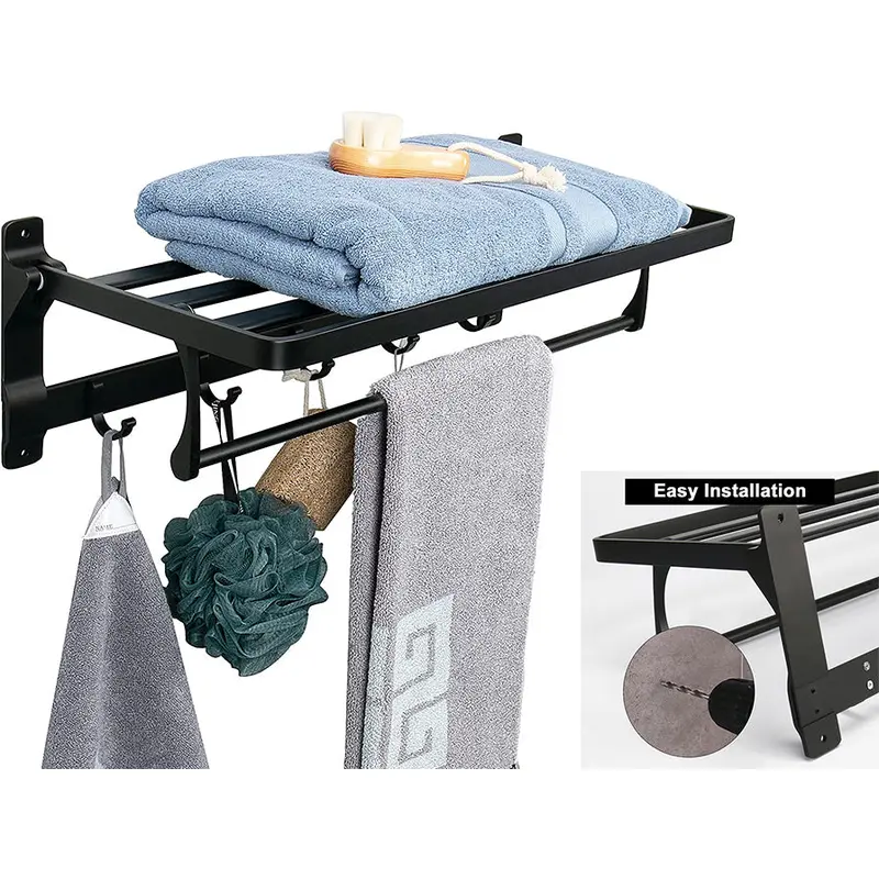 Alum Bathroom Towel Rack with Towl Bar and 5 Hooks