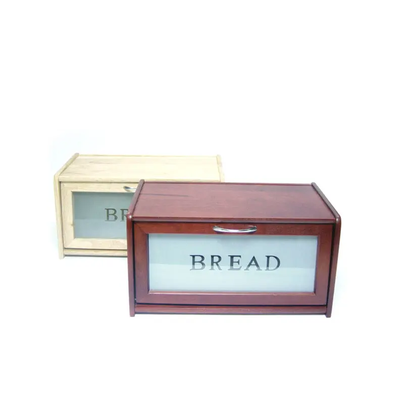 Wooden Bread Box with Glass Cover