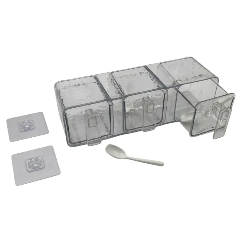 Three Acrylic Seasoning Drawers with Plastic Spoons