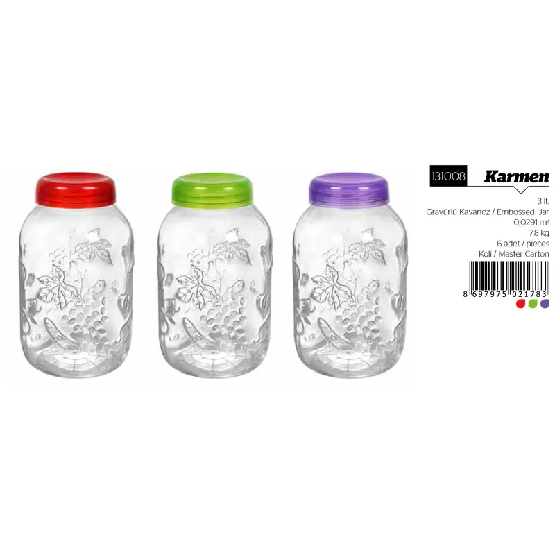 Storage Glass Jar with Plastic Lid, 3lt