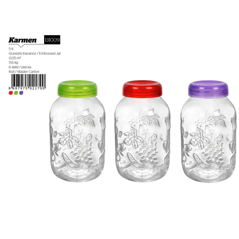 Storage Glass Jar with Plastic Lid, 5lt