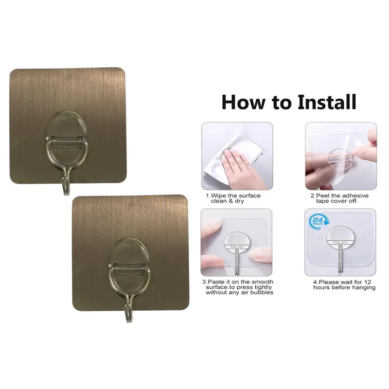 Strong Metal Color Adhesive Large Square Hook X2