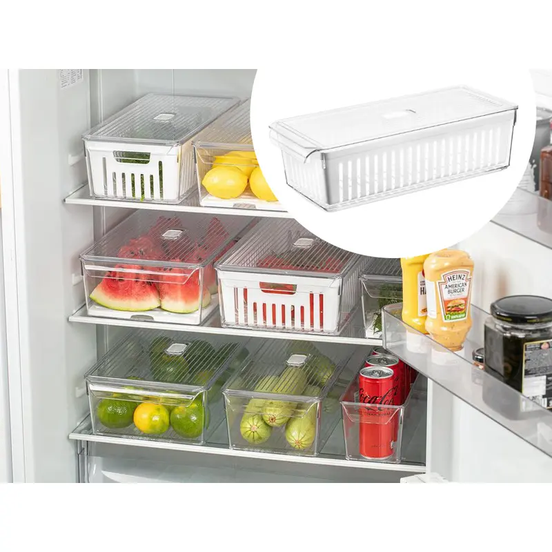 Super Clear Fridge Organizer w Plastic Strainer 37x16x10