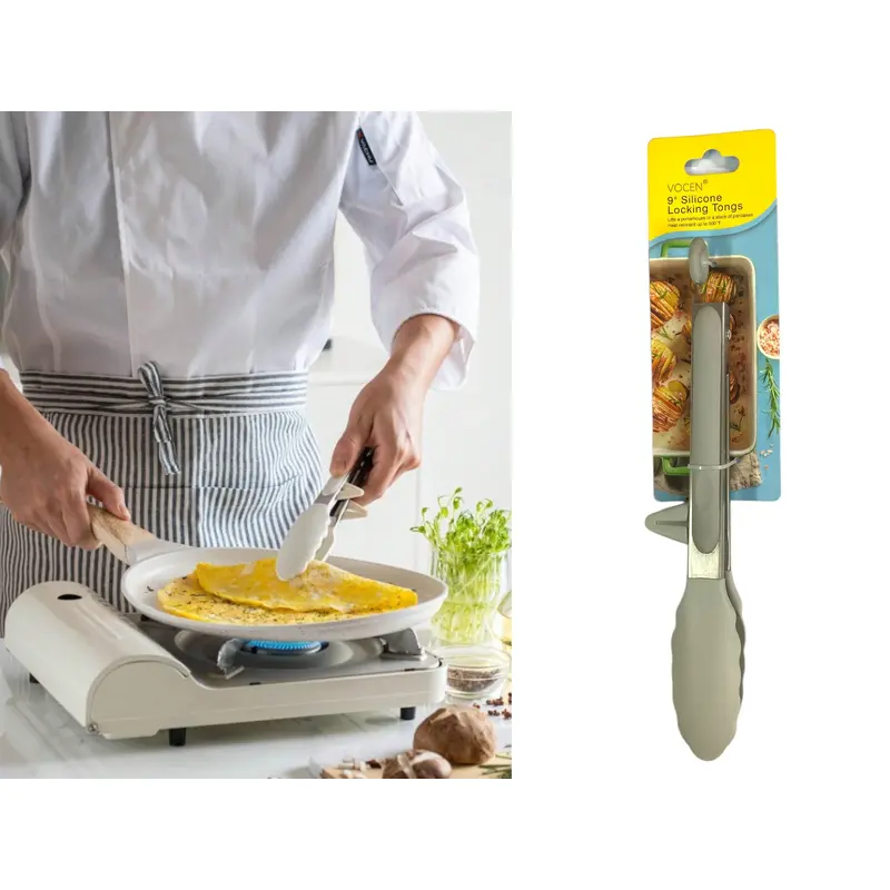 Stainless Steel Tong Heat Resistant Silicone Clamp 23 cm