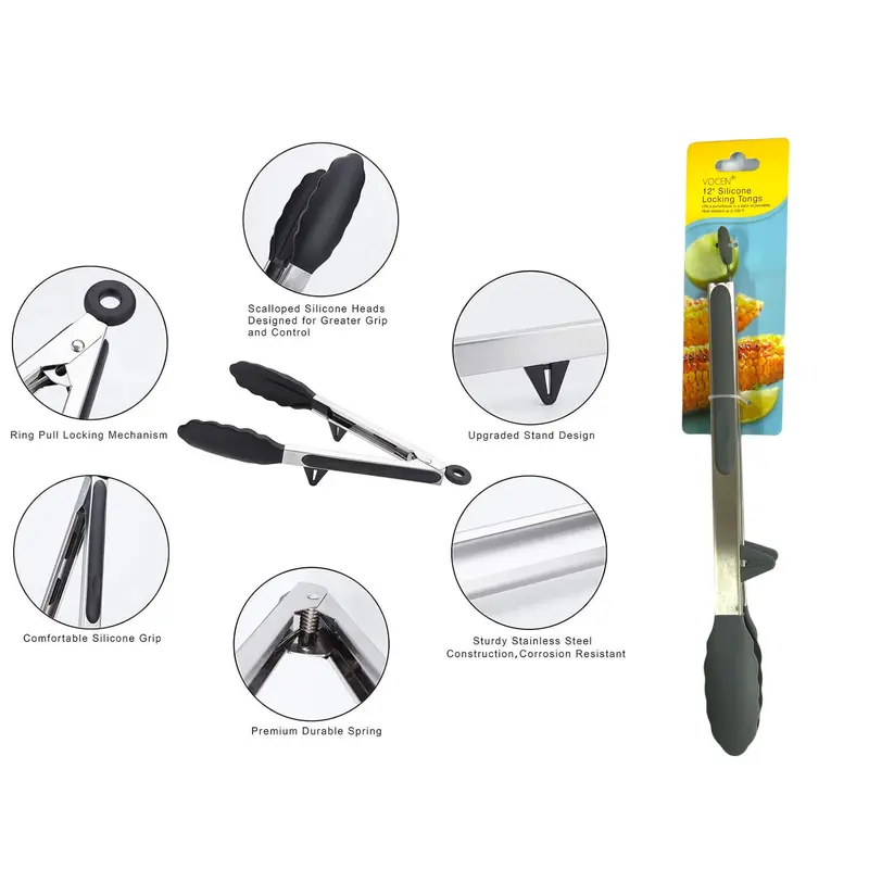 Stainless Steel Tong Heat Resistant Silicone Clamp 30 cm