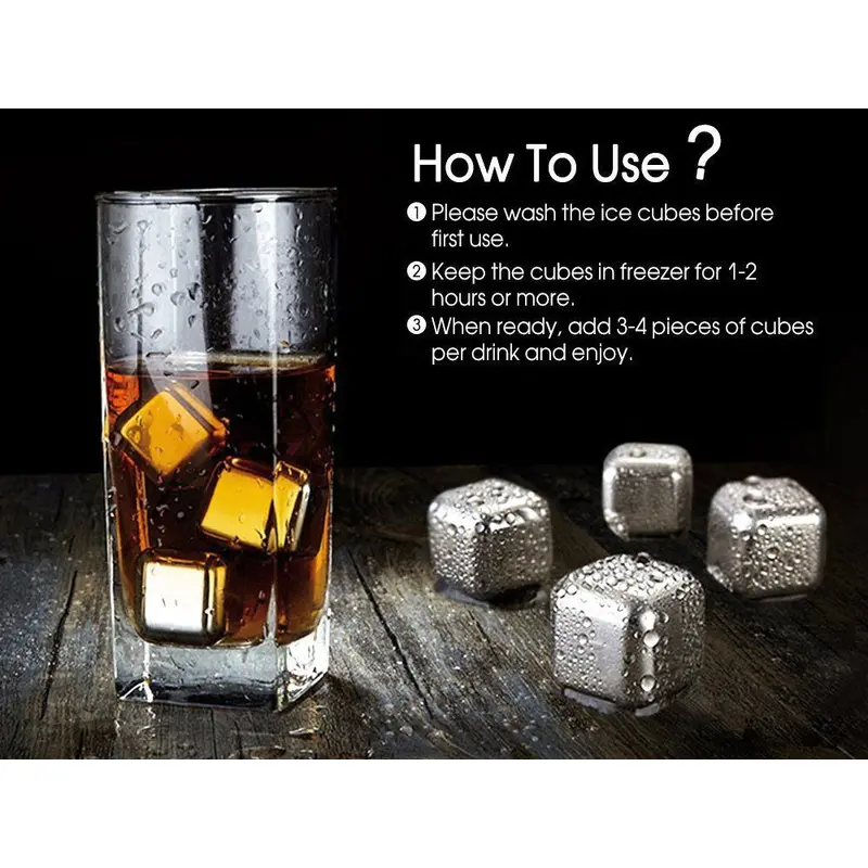 Stainless Steel Ice Cubes Set of 4