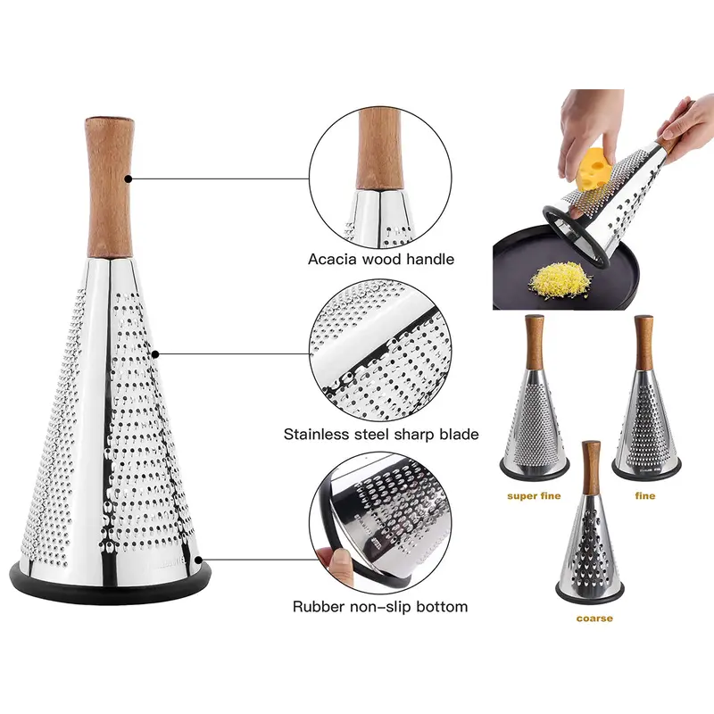 Stainless steel 3 sided round grater luxury wood handle