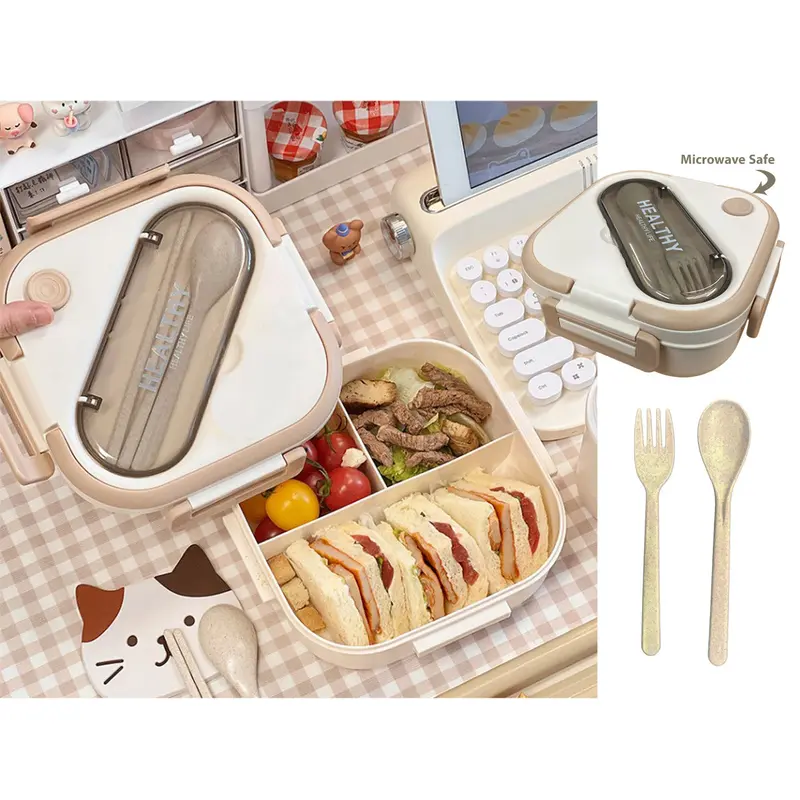 Squared Plastic Lunch Box with Cutlery