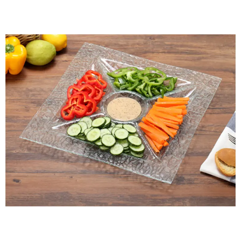 Squared Shallow dish with 5 compartments.