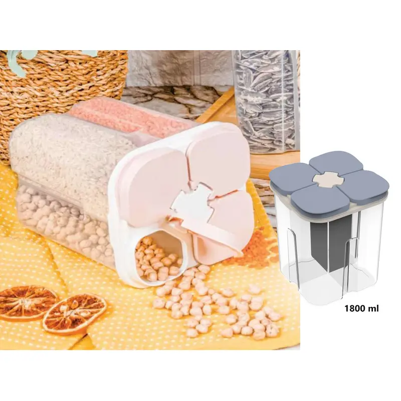 Square Dry Food Container 4 Compartments 1800 ml