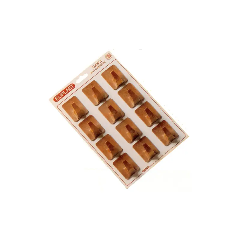 SQUARE WOODEN ADHESIVE HOOK x12