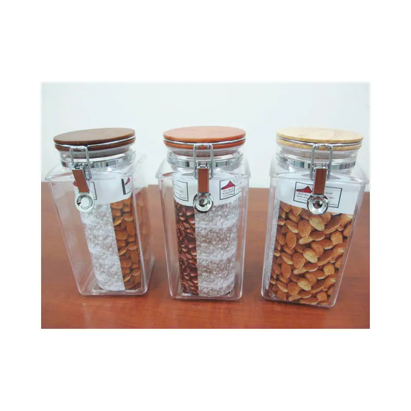 Squared Acrylic Jar with wooden lid; 1.8 lt