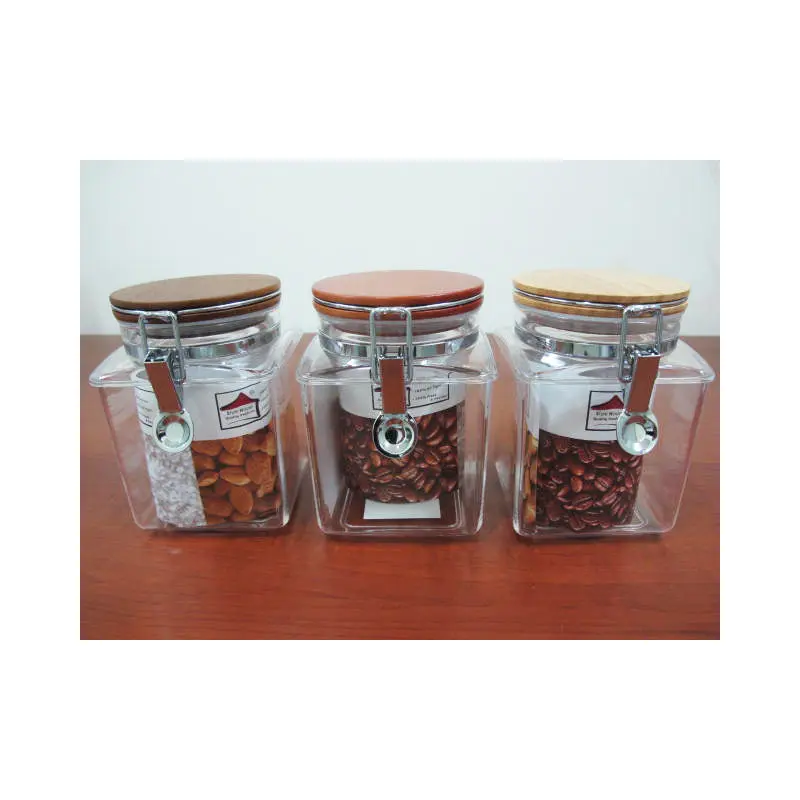 Squared Acrylic Jar with wooden lid; 1 lt