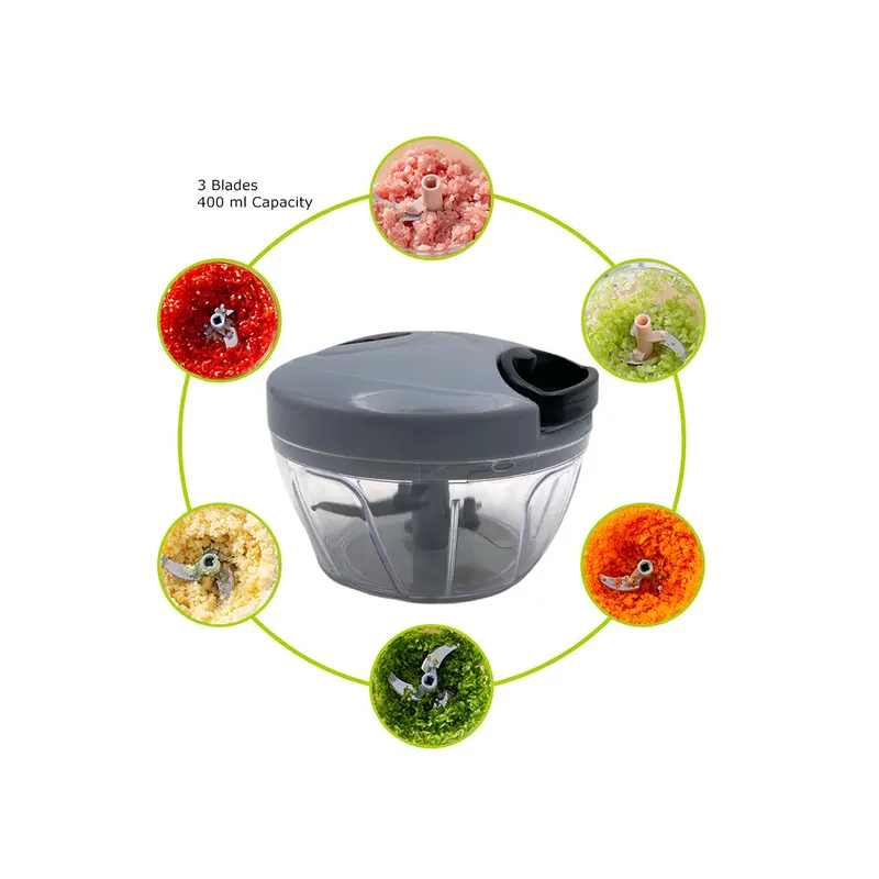 Silver Manual Food Chopper with 3 blades