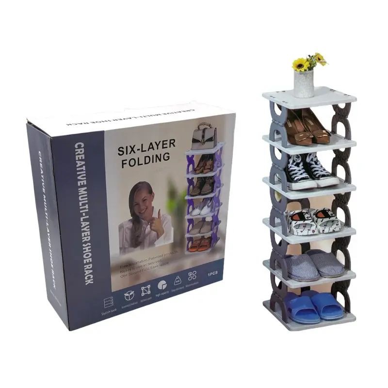 Six Layers Plastic Shoe Rack with Folding Design