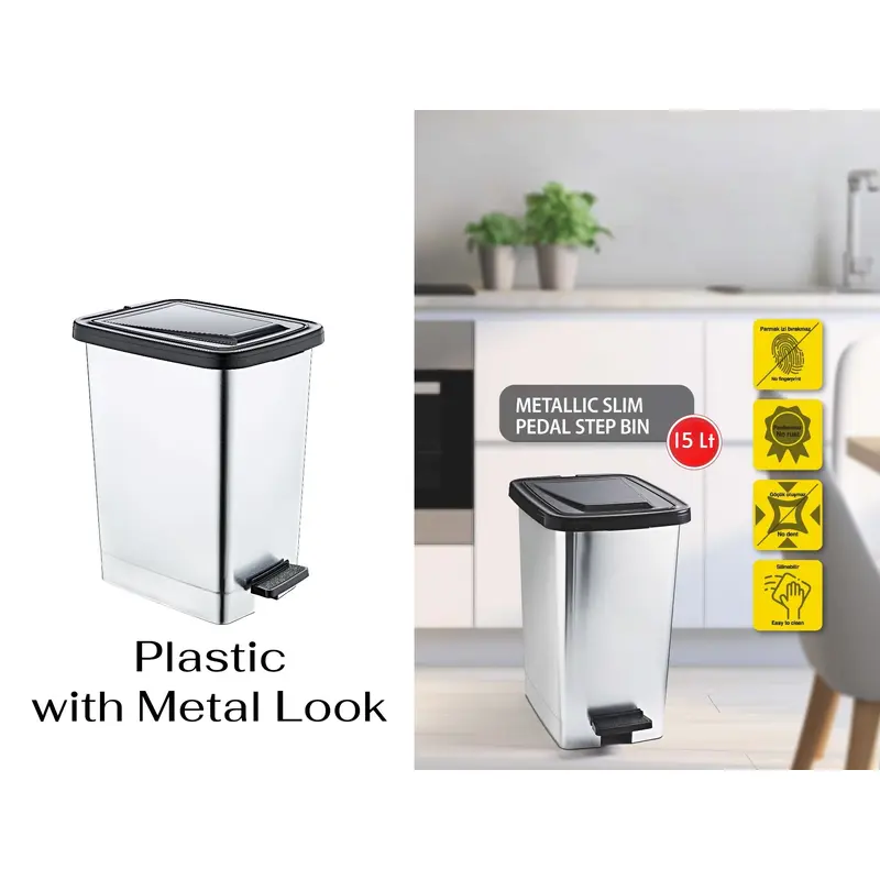 Slim Metallic Color Plastic Pedal Dustbin 15 L