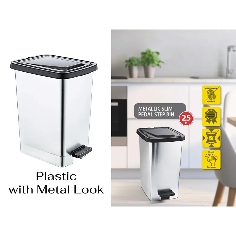 Slim Metallic Color Plastic Pedal Dustbin 25 L